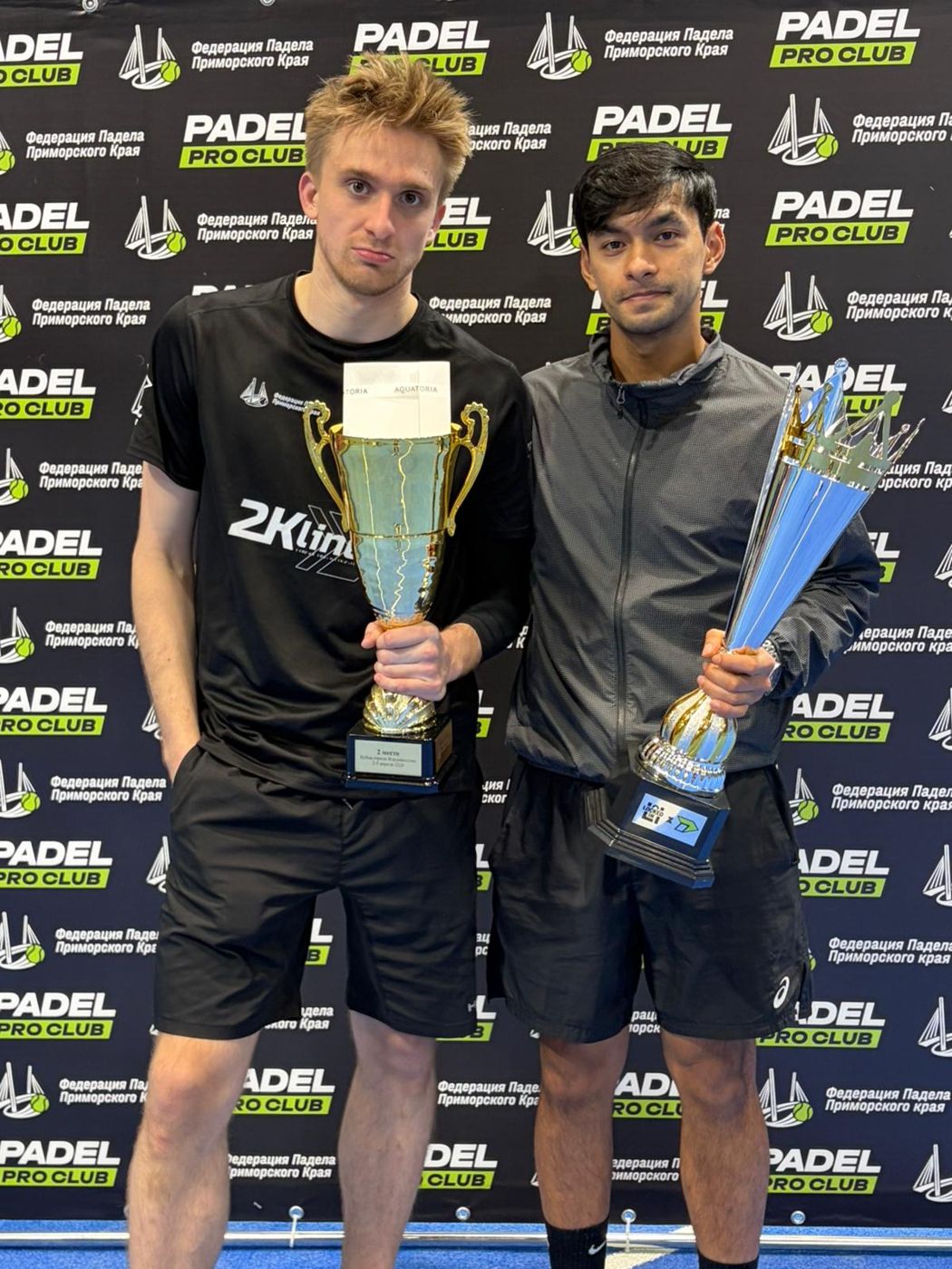 Naser holding his Best Player trophy at Padel Pro Club, Vladivostok